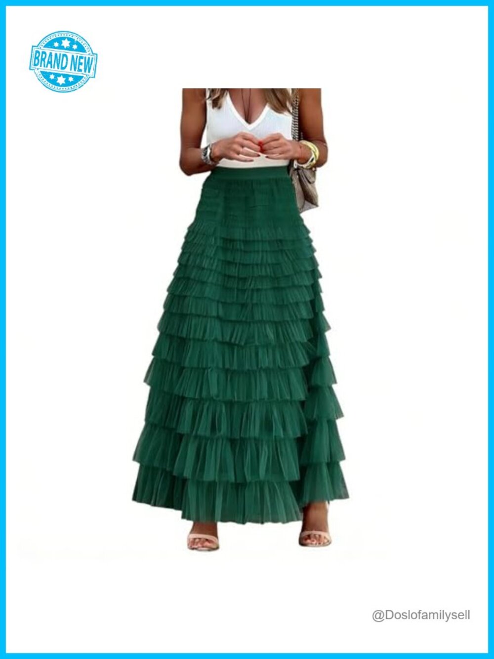 Women's Tulle Long A-Line High Waisted Ruffle Tiered Maxi Skirt